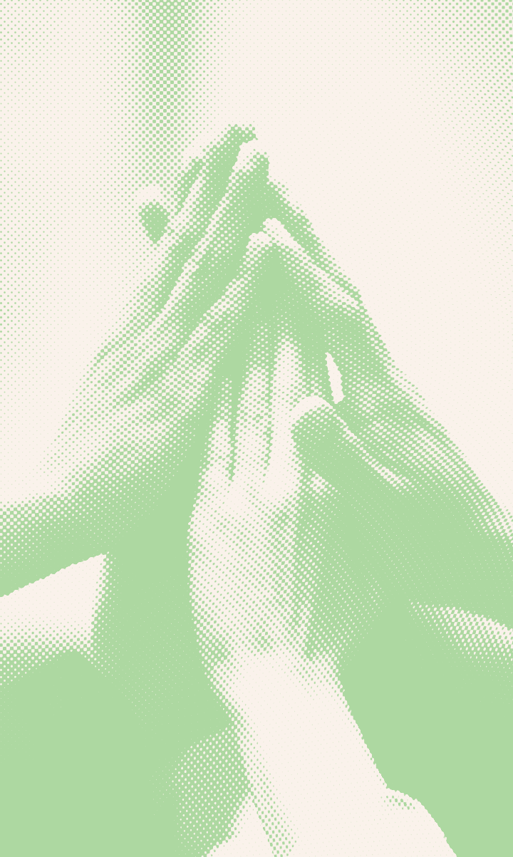 Ilustración abstracta de manos unidas en tonos verdes